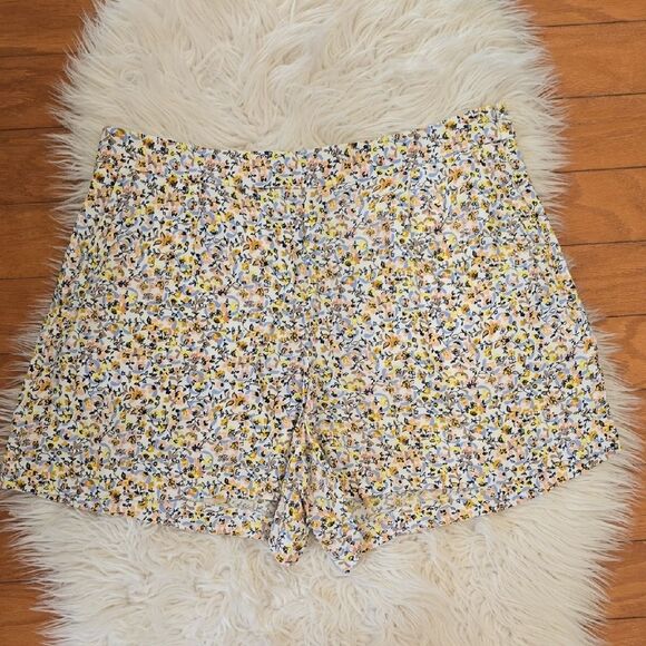 LOFT High Waist Floral Print Shorts - Yellow and Black - Picture 1 of 3